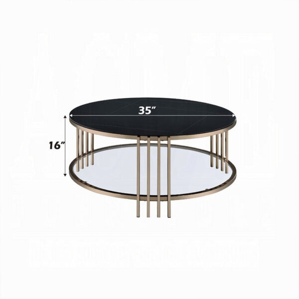 15022026699237c747320.jpeg Abio Coffee Table, 35 Inch, Round Sintered Stone Top, Black and Gold