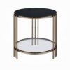 Abio Side End Table, 23 Inch, Round Sintered Stone Top, Black and Gold