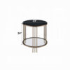 Abio Side End Table, 23 Inch, Round Sintered Stone Top, Black and Gold