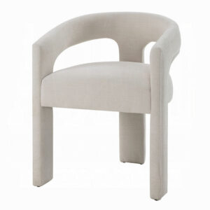 Gamo Set of 2 Side Dining Chair, Rounded Back, Modern White Chenille