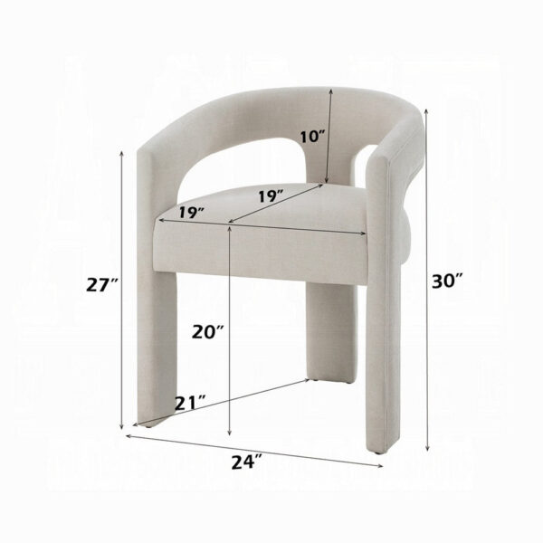 Gamo Set of 2 Side Dining Chair, Rounded Back, Modern White Chenille