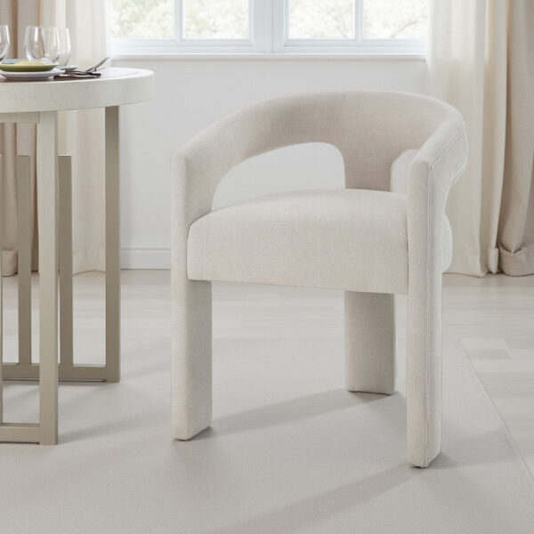 Gamo Set of 2 Side Dining Chair, Rounded Back, Modern White Chenille