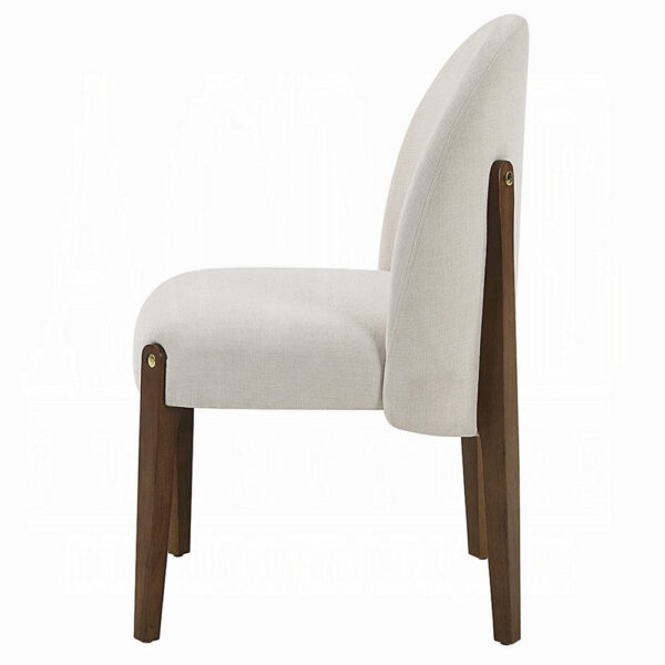 Gamo Set of 2 Side Dining Chair, Brown Rubberwood, Soft White Fabric