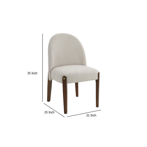 Gamo Set of 2 Side Dining Chair, Brown Rubberwood, Soft White Fabric