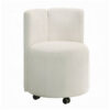 Yodo Dining Side Chair Set of 2, Rolling Caster Wheels, White Chenille