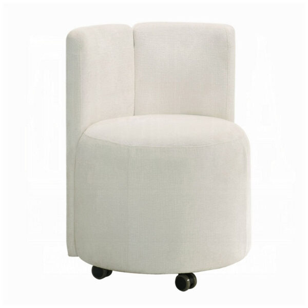 Yodo Dining Side Chair Set of 2, Rolling Caster Wheels, White Chenille