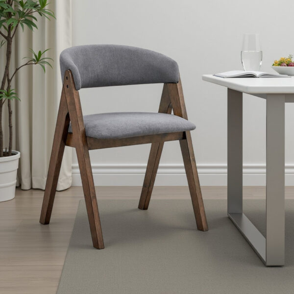 15022026699238529e856.jpeg Koko Side Dining Chair Set of 2, Gray Padded Seat and Back, Brown Wood