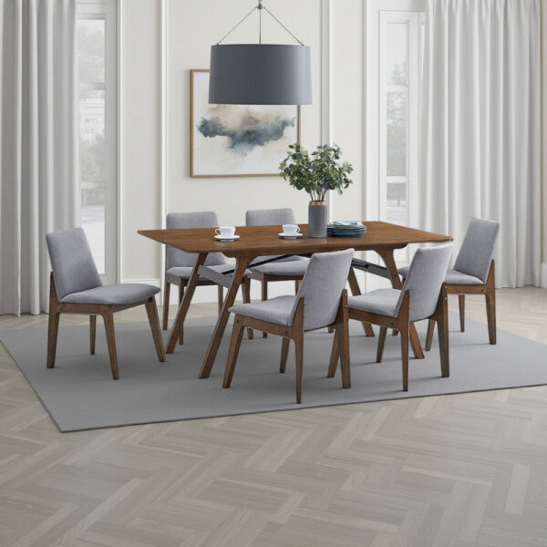 Lumy Dining Table, 59 Inch, Rectangular Top, Walnut Brown Rubberwood