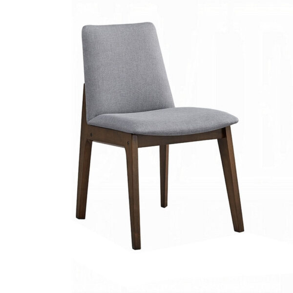 Lumy Side Dining Chair Set of 2, Gray Padded Seat and Back, Brown Wood