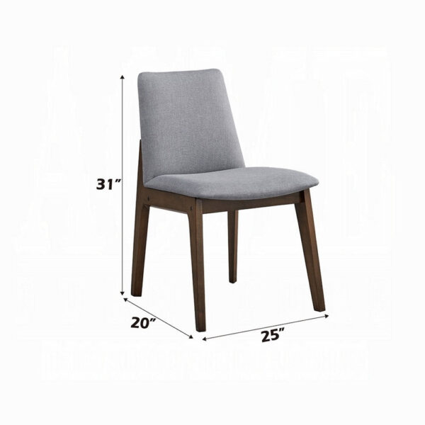 Lumy Side Dining Chair Set of 2, Gray Padded Seat and Back, Brown Wood