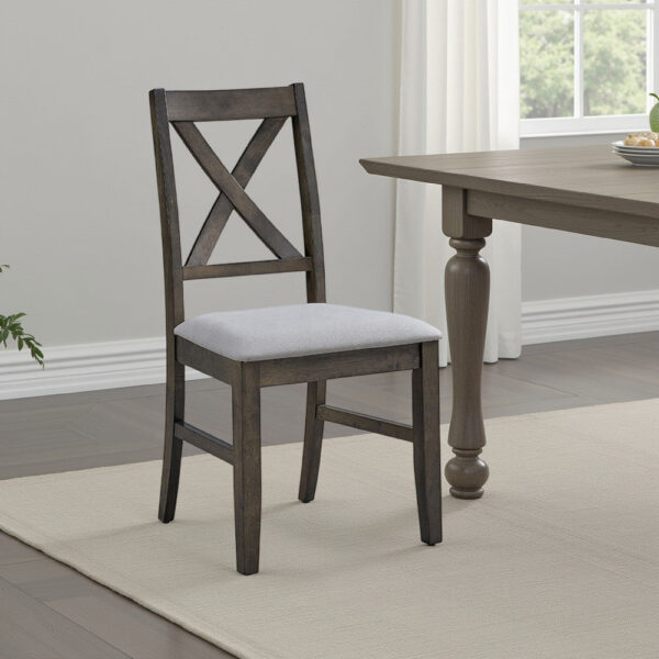 Side Dining Chair Set of 2, X Farmhouse Back, Padded Gray and Beige