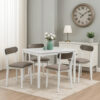 Ideli 5 Piece Dining Table Set with 4 Chairs, Brown Linen, White Wood