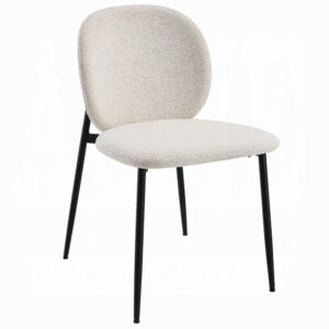 Laus Side Dining Chair Set of 2, White Boucle, Sleek Black Metal