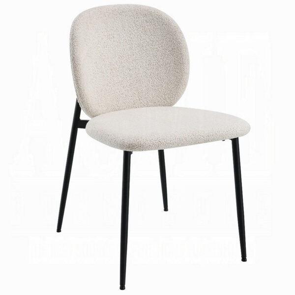 Laus Side Dining Chair Set of 2, White Boucle, Sleek Black Metal