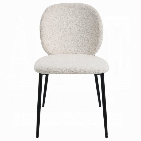 Laus Side Dining Chair Set of 2, White Boucle, Sleek Black Metal