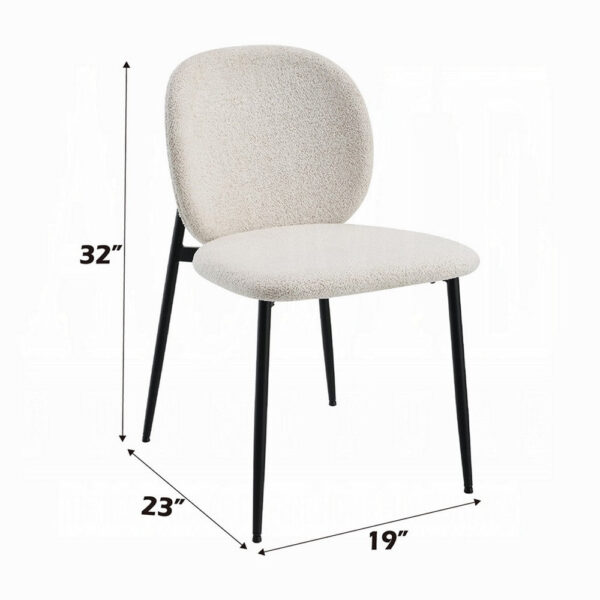 Laus Side Dining Chair Set of 2, White Boucle, Sleek Black Metal