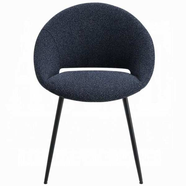 Laus Side Dining Chair Set of 2, Black Boucle, Sleek Black Metal Frame