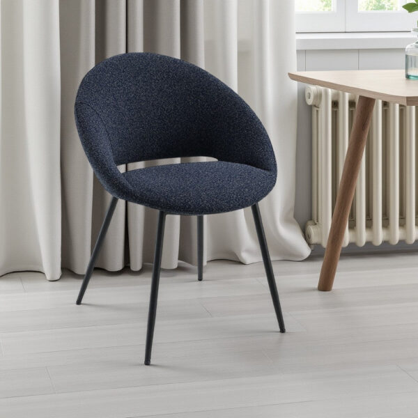 Laus Side Dining Chair Set of 2, Black Boucle, Sleek Black Metal Frame