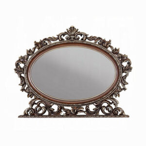 Vany Dresser Mirror, Intricate Brushed Champagne and Cherry Wood 43x53