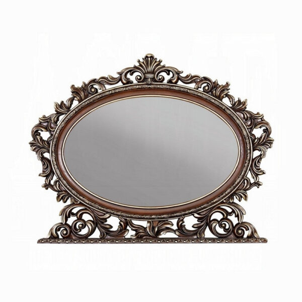 Vany Dresser Mirror, Intricate Brushed Champagne and Cherry Wood 43x53