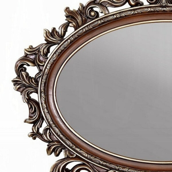 Vany Dresser Mirror, Intricate Brushed Champagne and Cherry Wood 43x53