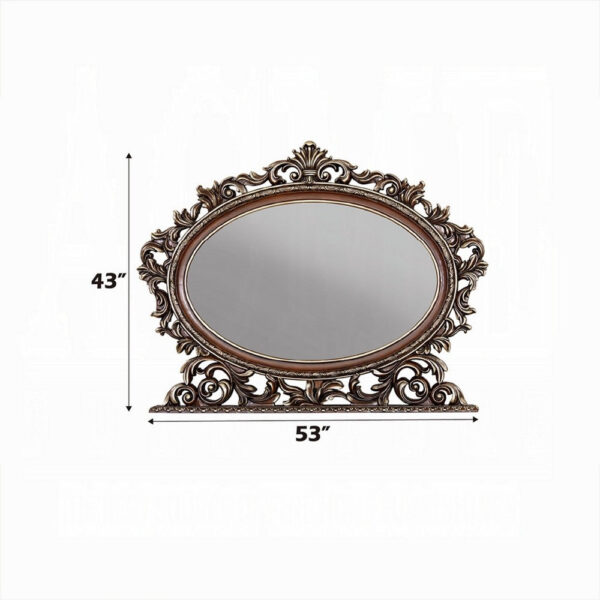 Vany Dresser Mirror, Intricate Brushed Champagne and Cherry Wood 43x53