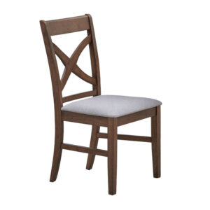 Feri Side Dining Chair Set of 2, Gray Foam Cushion, Farmhouse Brown