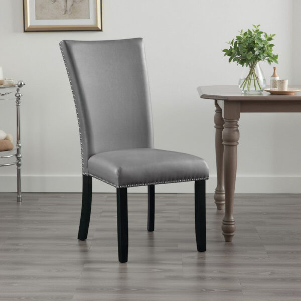 15022026699239f7d9520.jpeg Aline Side Dining Chair Set of 2, Gray Faux Leather, Nailhead Trim