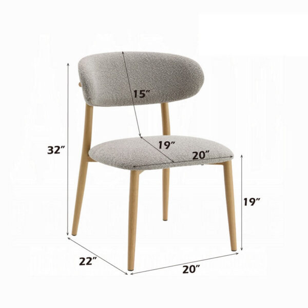 Kacie Side Dining Chair Set of 2, Gray Boucle, Natural Brown Wood