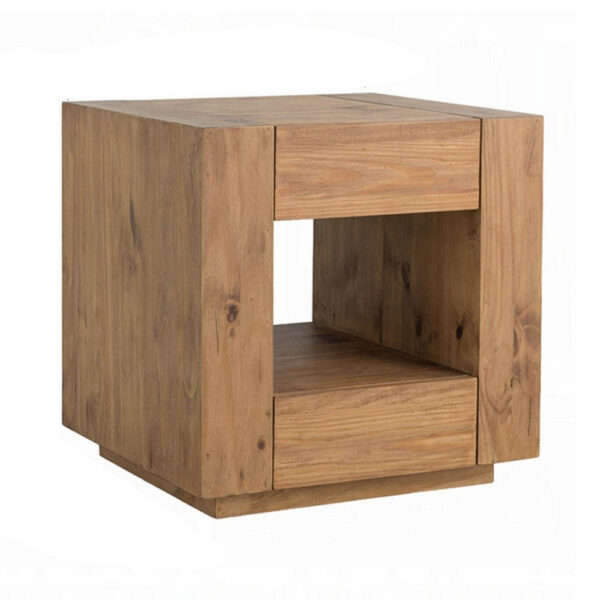 Ayma End Table, 1 Inner Shelf, Drawers, Brown Oak Wood Frame, 24 Inch