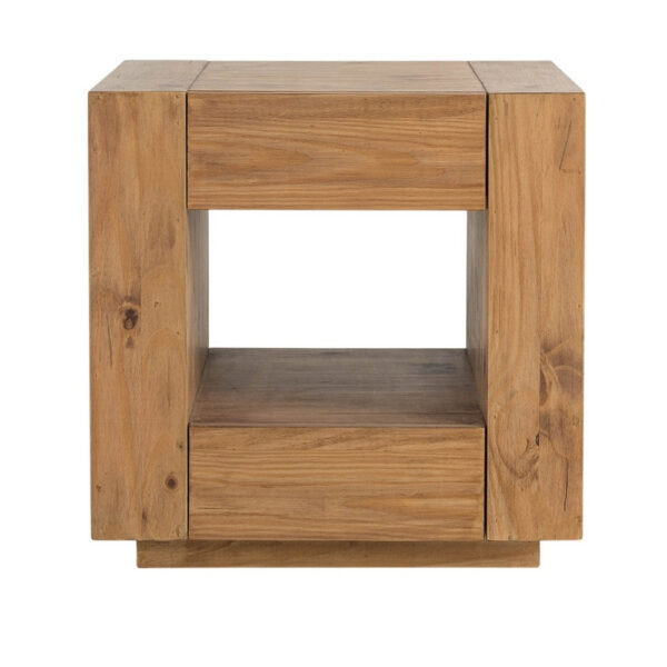 Ayma End Table, 1 Inner Shelf, Drawers, Brown Oak Wood Frame, 24 Inch