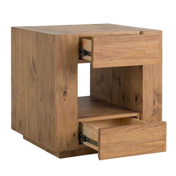 Ayma End Table, 1 Inner Shelf, Drawers, Brown Oak Wood Frame, 24 Inch