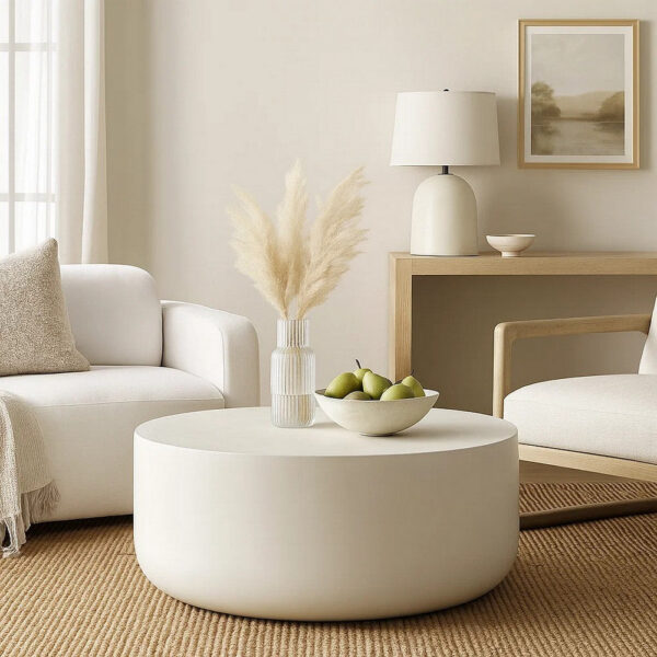 1502202669923a45bfbd3.jpeg Utan Coffee Table, Modern Natural White Cement Frame, Round 31 Inch