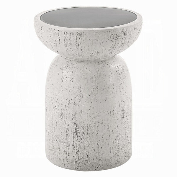 Elyana Accent Table, Sculpted Natural Gray Cement, Round 14 Inch Top