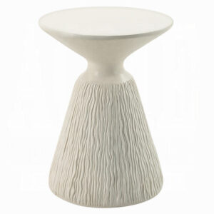 Uane Accent Table, Sculpted Natural White Cement, Round 16 Inch Top