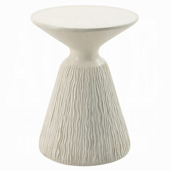 Uane Accent Table, Sculpted Natural White Cement, Round 16 Inch Top