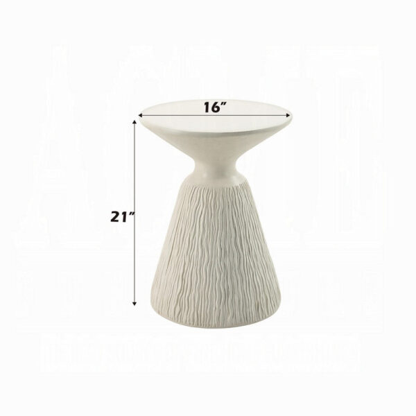 Uane Accent Table, Sculpted Natural White Cement, Round 16 Inch Top