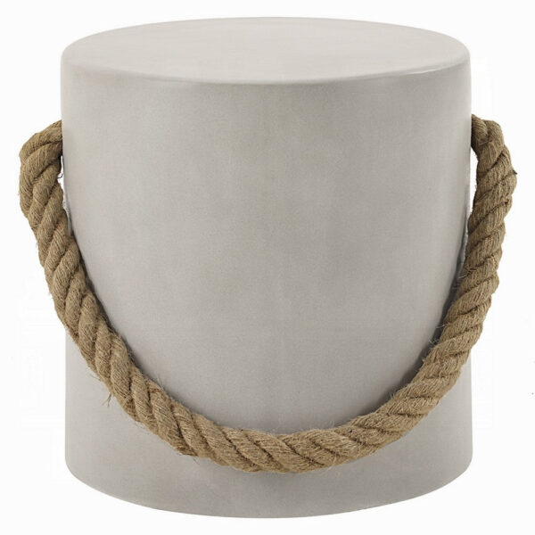 Rennie Accent Table, Natural Gray Cement, Rope Handle, Round 16 Inch