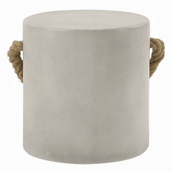 Rennie Accent Table, Natural Gray Cement, Rope Handle, Round 16 Inch