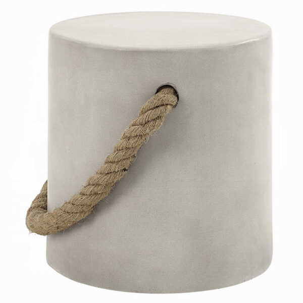 Rennie Accent Table, Natural Gray Cement, Rope Handle, Round 16 Inch