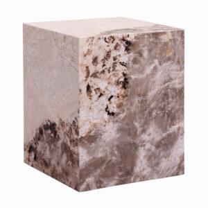 Itah Accent End Table, Square, White and Brown Faux Stone, 16 Inch