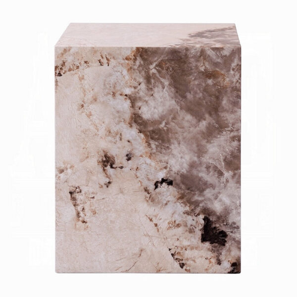 Itah Accent End Table, Square, White and Brown Faux Stone, 16 Inch