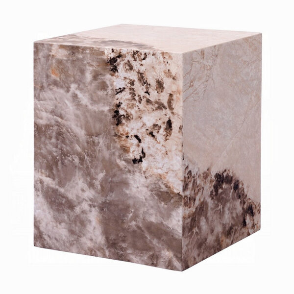 Itah Accent End Table, Square, White and Brown Faux Stone, 16 Inch