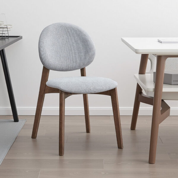 Hamza Side Dining Chair Set of 2, Light Gray Linen, Walnut Brown Wood