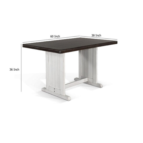 Orso Counter Height Dining Table, 60 Inch Rectangular, Off White Brown