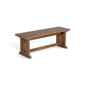 Yael Side Dining Bench, Plank Seat, Light Brown Mahogany Wood 48 Inch