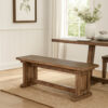 Yael Side Dining Bench, Plank Seat, Light Brown Mahogany Wood 48 Inch