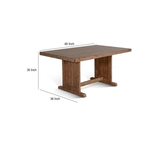 Yael Dining Table, 60 Inch Rectangular Plank Top, Light Brown Mahogany
