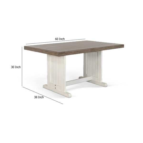 1502202669923c5bf0c08.jpeg Dean Dining Table, 60 Inch Rectangular Plank Top, Off White and Brown