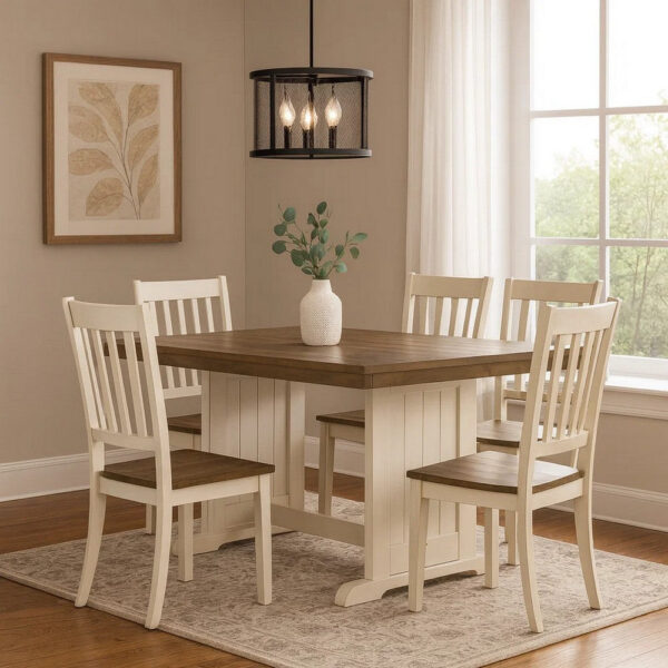 1502202669923c5d2f7df.jpeg Dean Dining Table, 60 Inch Rectangular Plank Top, Off White and Brown